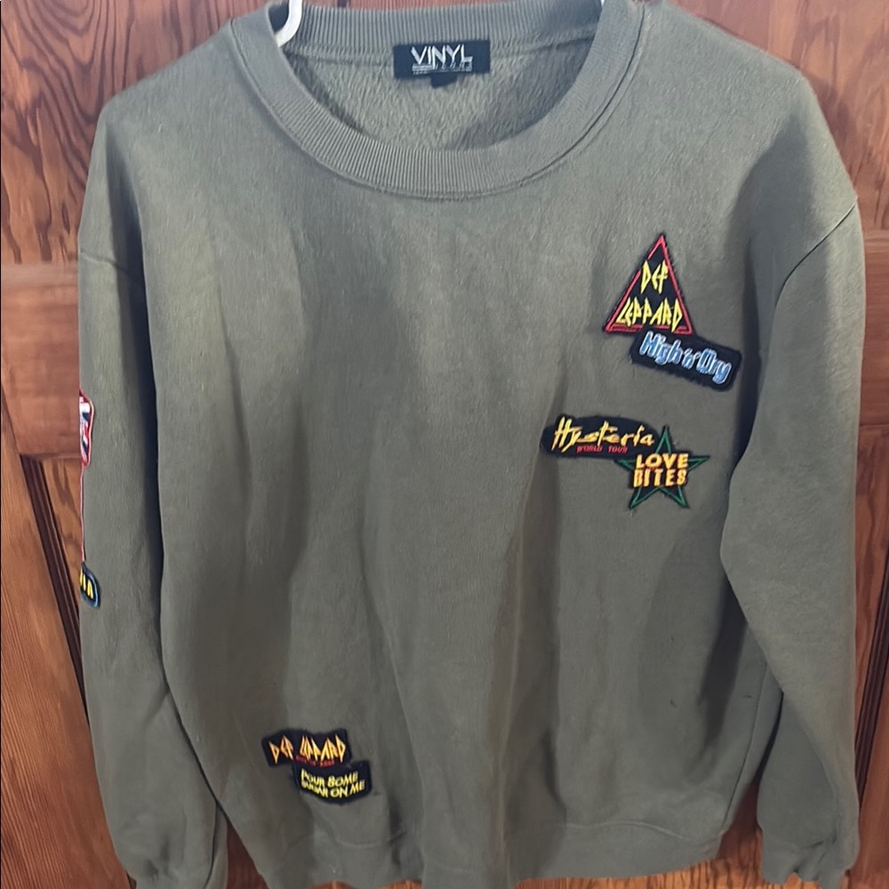 VINYL Icons Def Leppard Olive Green Graphic Men's Sweatshirt